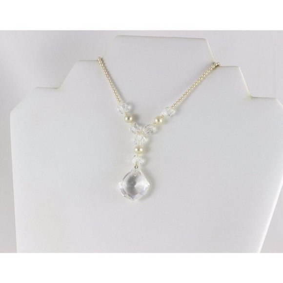 Sterling Silver Seed Pearl and Crystal Necklace 15 inch Chain Antique Victorian - Picture 7 of 9